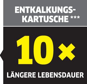 *** Faktor um den die Produktlebenszeit mindestens verlängert wird, auf Grundlage interner Tests bei einer Wasserhärte von 20°dH und einer Karbonathärte von 15°dH.