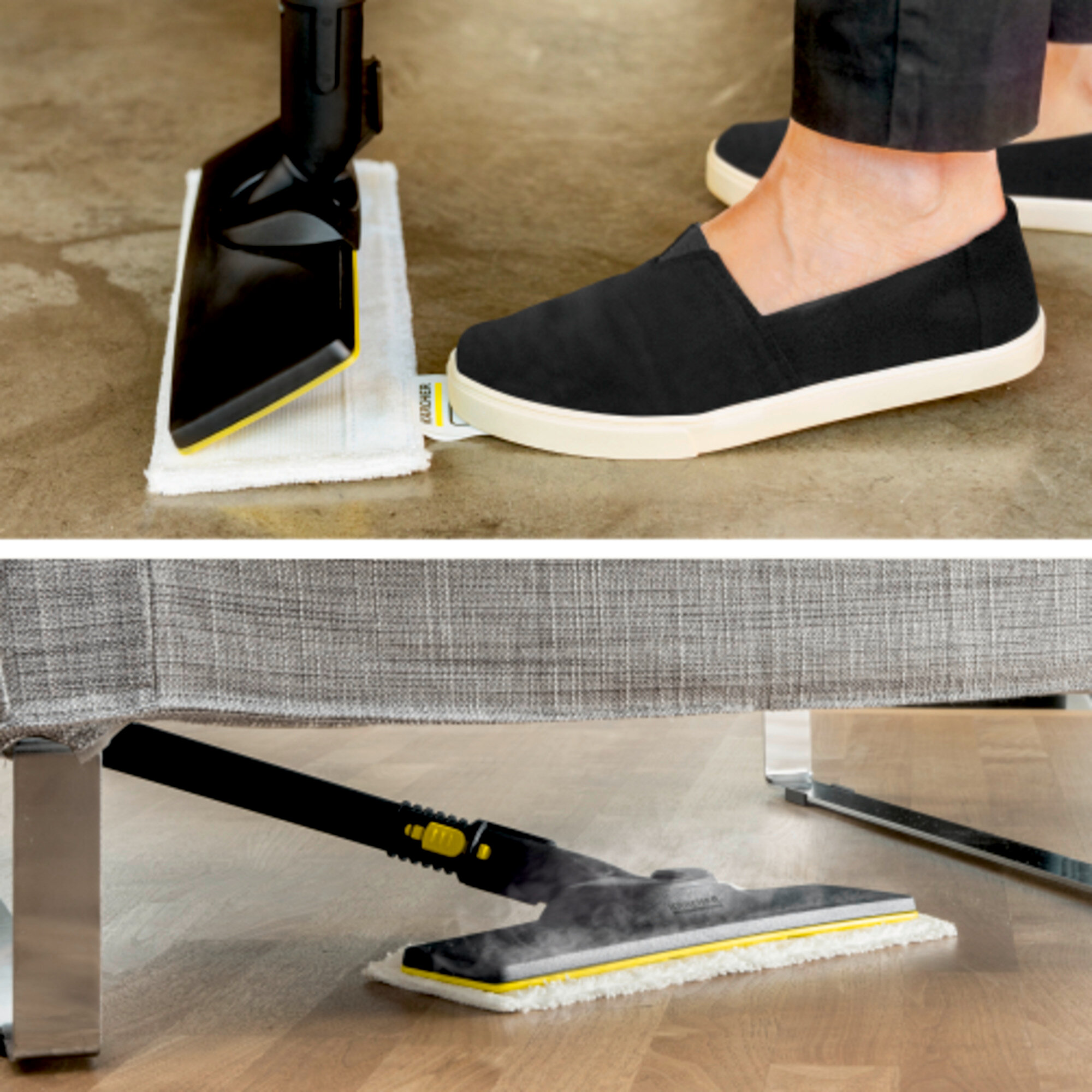 Bodenreinigungsset EasyFix mit flexiblem Gelenk an der Bodendüse und komfortabler Klettfixierung des Bodentuchs